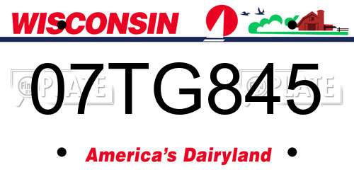 07TG845 Wisconsin License Plate