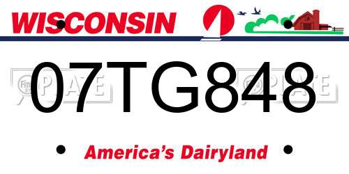 07TG848 Wisconsin License Plate