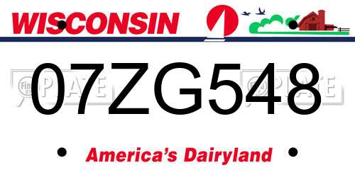 07ZG548 Wisconsin License Plate