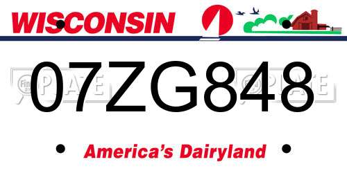 07ZG848 Wisconsin License Plate