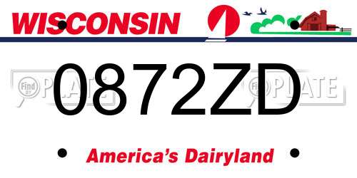 0872ZD Wisconsin License Plate