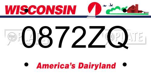 0872ZQ Wisconsin License Plate