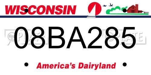 08BA285 Wisconsin License Plate