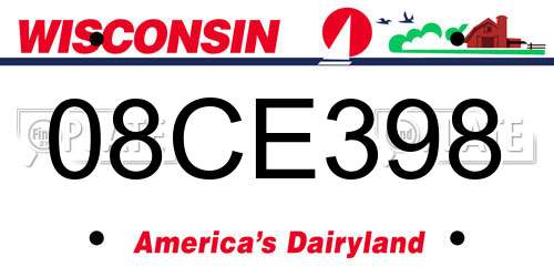 08CE398 Wisconsin License Plate