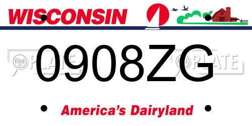 0908ZG Wisconsin License Plate