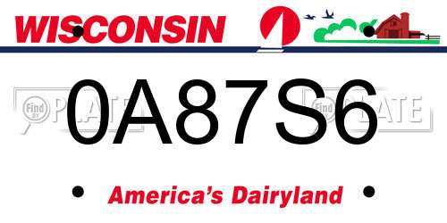 0A87S6 Wisconsin License Plate