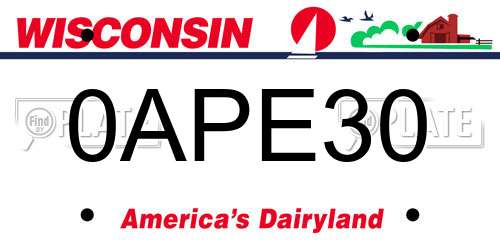 0APE30 Wisconsin License Plate