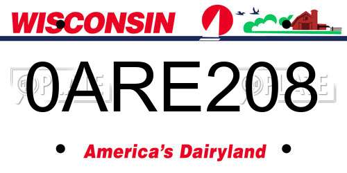 0ARE208 Wisconsin License Plate