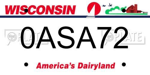 0ASA72 Wisconsin License Plate