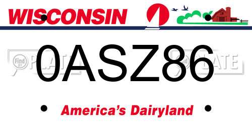 0ASZ86 Wisconsin License Plate