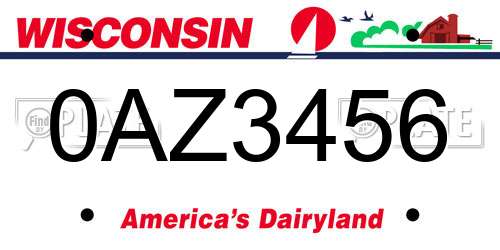 0AZ3456 Wisconsin License Plate