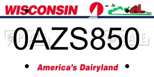 0AZS850 Wisconsin License Plate