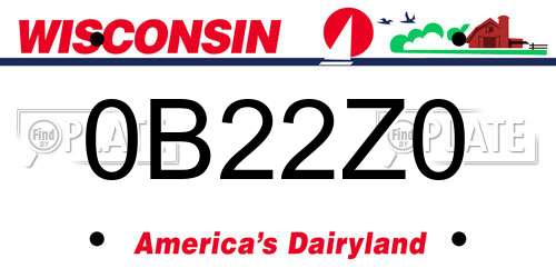 0B22Z0 Wisconsin License Plate