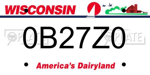 0B27Z0 Wisconsin License Plate