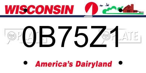 0B75Z1 Wisconsin License Plate