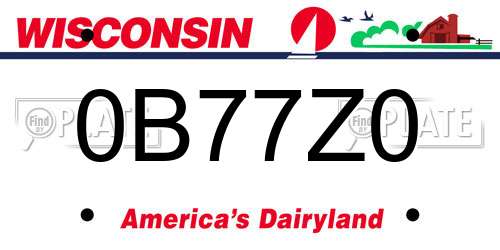 0B77Z0 Wisconsin License Plate