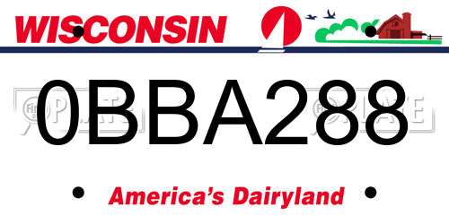 0BBA288 Wisconsin License Plate