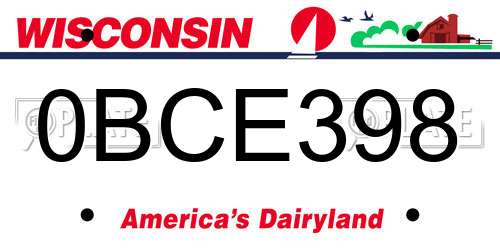 0BCE398 Wisconsin License Plate