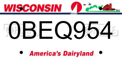 0BEQ954 Wisconsin License Plate