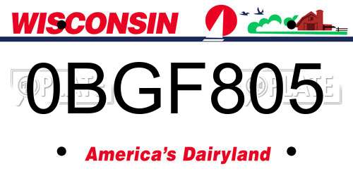 0BGF805 Wisconsin License Plate