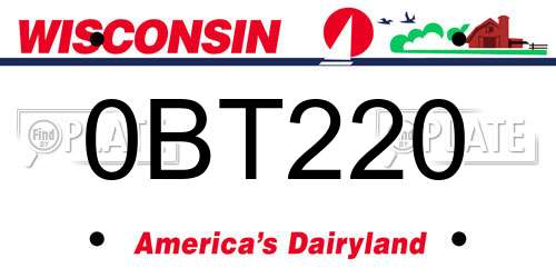 0BT220 Wisconsin License Plate