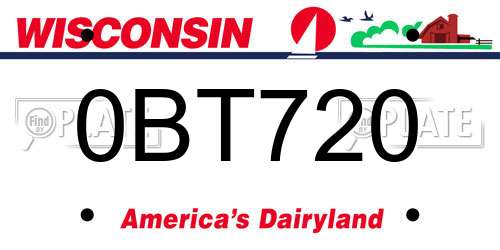 0BT720 Wisconsin License Plate