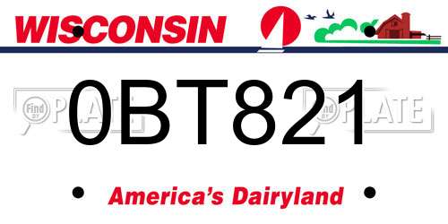 0BT821 Wisconsin License Plate