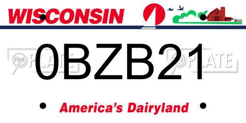 0BZB21 Wisconsin License Plate