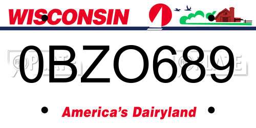 0BZO689 Wisconsin License Plate