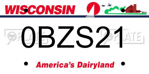 0BZS21 Wisconsin License Plate