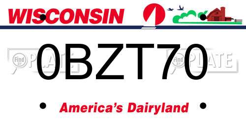 0BZT70 Wisconsin License Plate