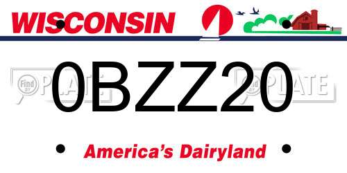 0BZZ20 Wisconsin License Plate