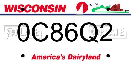 0C86Q2 Wisconsin License Plate