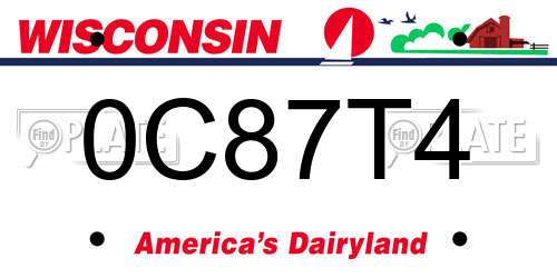 0C87T4 Wisconsin License Plate
