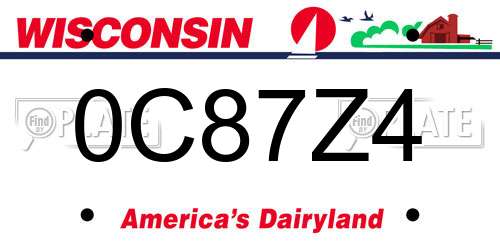 0C87Z4 Wisconsin License Plate