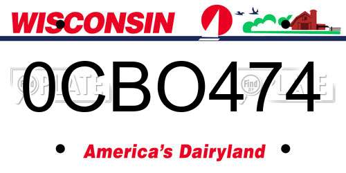 0CBO474 Wisconsin License Plate