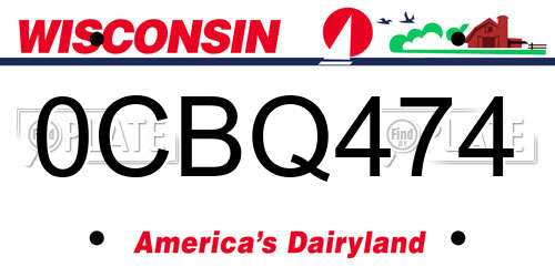0CBQ474 Wisconsin License Plate