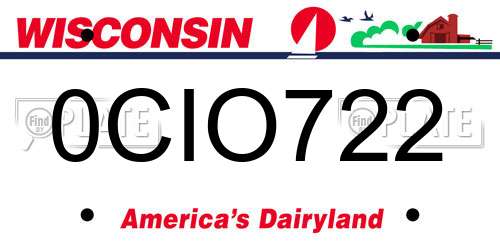 0CIO722 Wisconsin License Plate