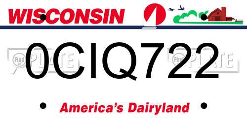 0CIQ722 Wisconsin License Plate