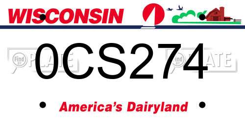 0CS274 Wisconsin License Plate