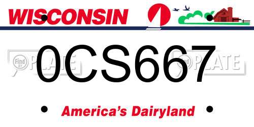0CS667 Wisconsin License Plate