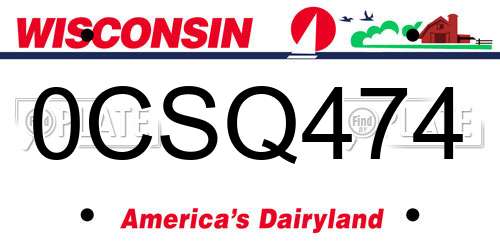 0CSQ474 Wisconsin License Plate