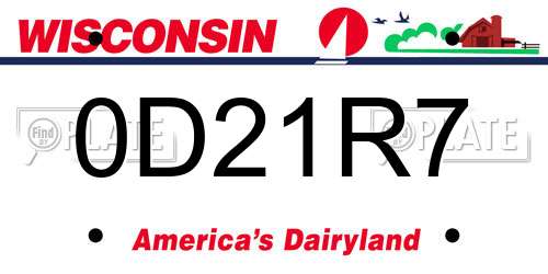 0D21R7 Wisconsin License Plate