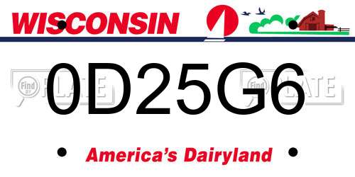 0D25G6 Wisconsin License Plate