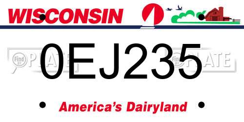0EJ235 Wisconsin License Plate