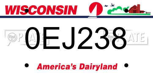 0EJ238 Wisconsin License Plate