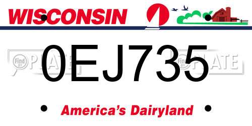 0EJ735 Wisconsin License Plate