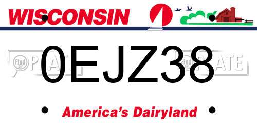 0EJZ38 Wisconsin License Plate