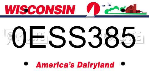 0ESS385 Wisconsin License Plate
