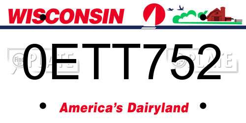 0ETT752 Wisconsin License Plate